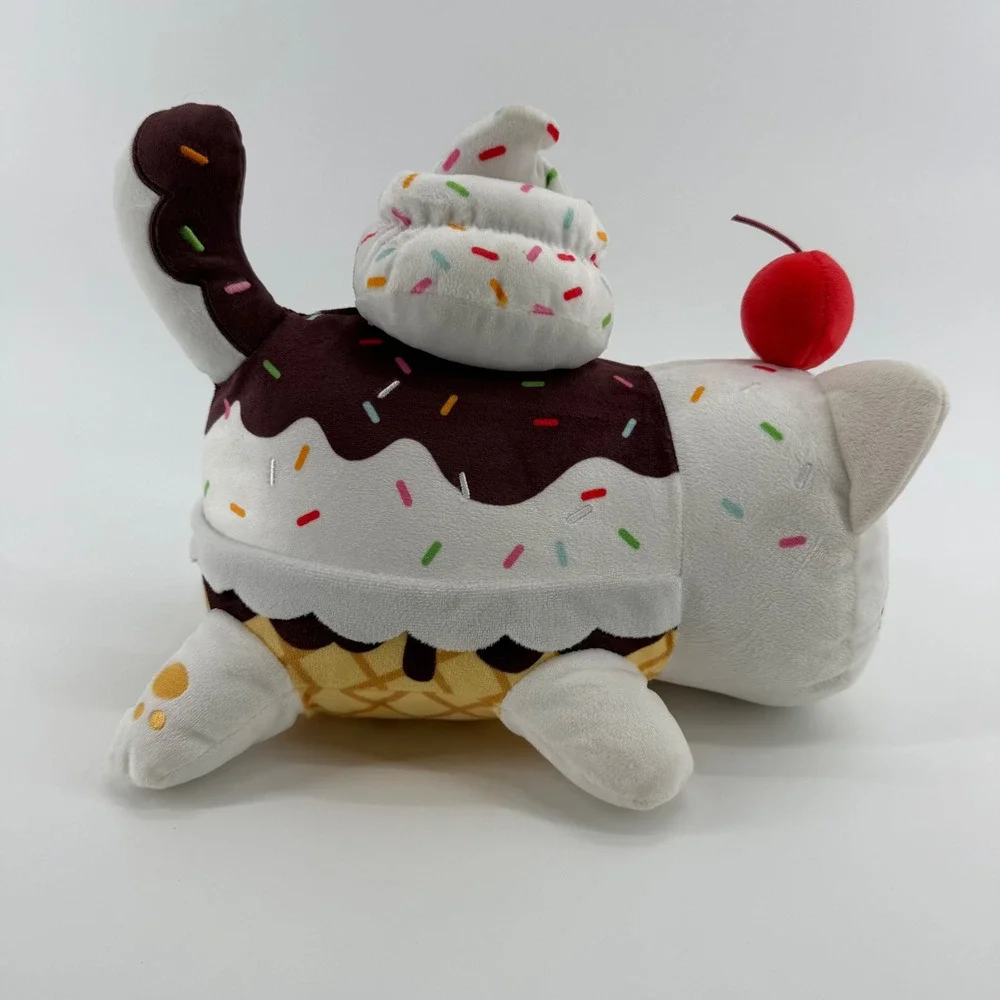 Aphmau MeeMeows Ice Cream Sundae Cat Plush 11 Inch White Brown Sprinkles Cherry